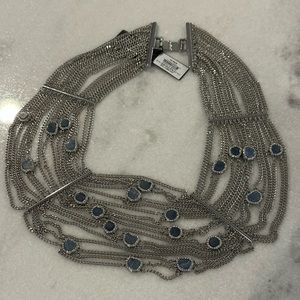 NWT BCBG silver and blue stone (surrounded by rhinestone) necklace.